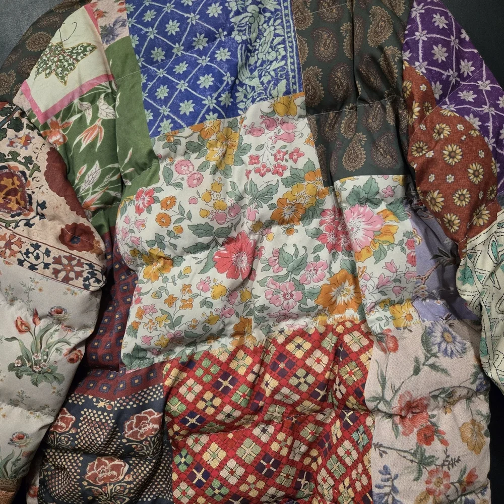 Eclectic Patchwork Multicolor FOUND Multi Print Garden Puffer S/M - Picture 5 of 10
